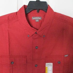 Eddie Bauer Mens S/S Wine Red Cotton Casual Button Down Shirt NWT - Size XXL